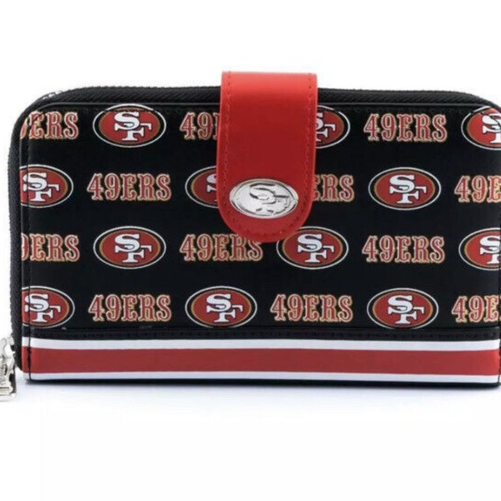 LOUNGEFLY NFL SAN FRANCISCO 49ERS LOGO ALLOVER PRINT BIFOLD WALLET